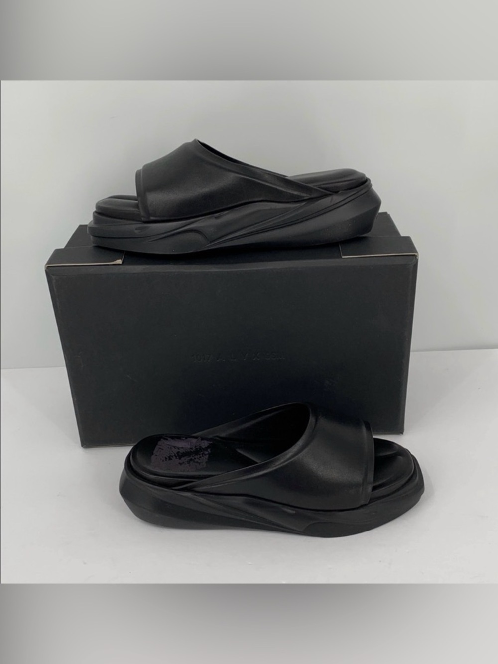 1017 Alyx 9SM Mono slide clog mule black leather wedge chunky sandal new 39 9